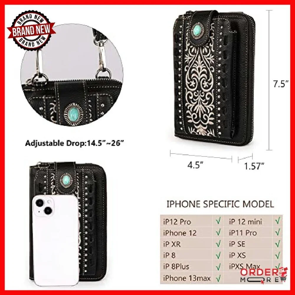 Small Vegan Leather Crossbody Bag with 12 Card Slots & Phone Pocket - Picture 7 of 8
